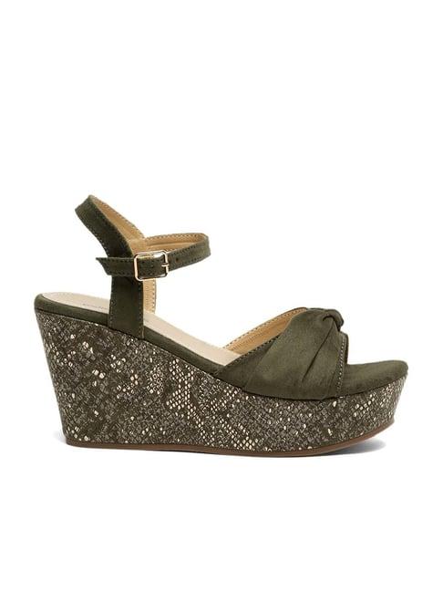 pelle albero women's olive green ankle strap wedges