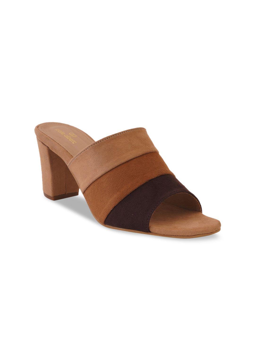 pelle albero women beige & brown colourblocked block heels