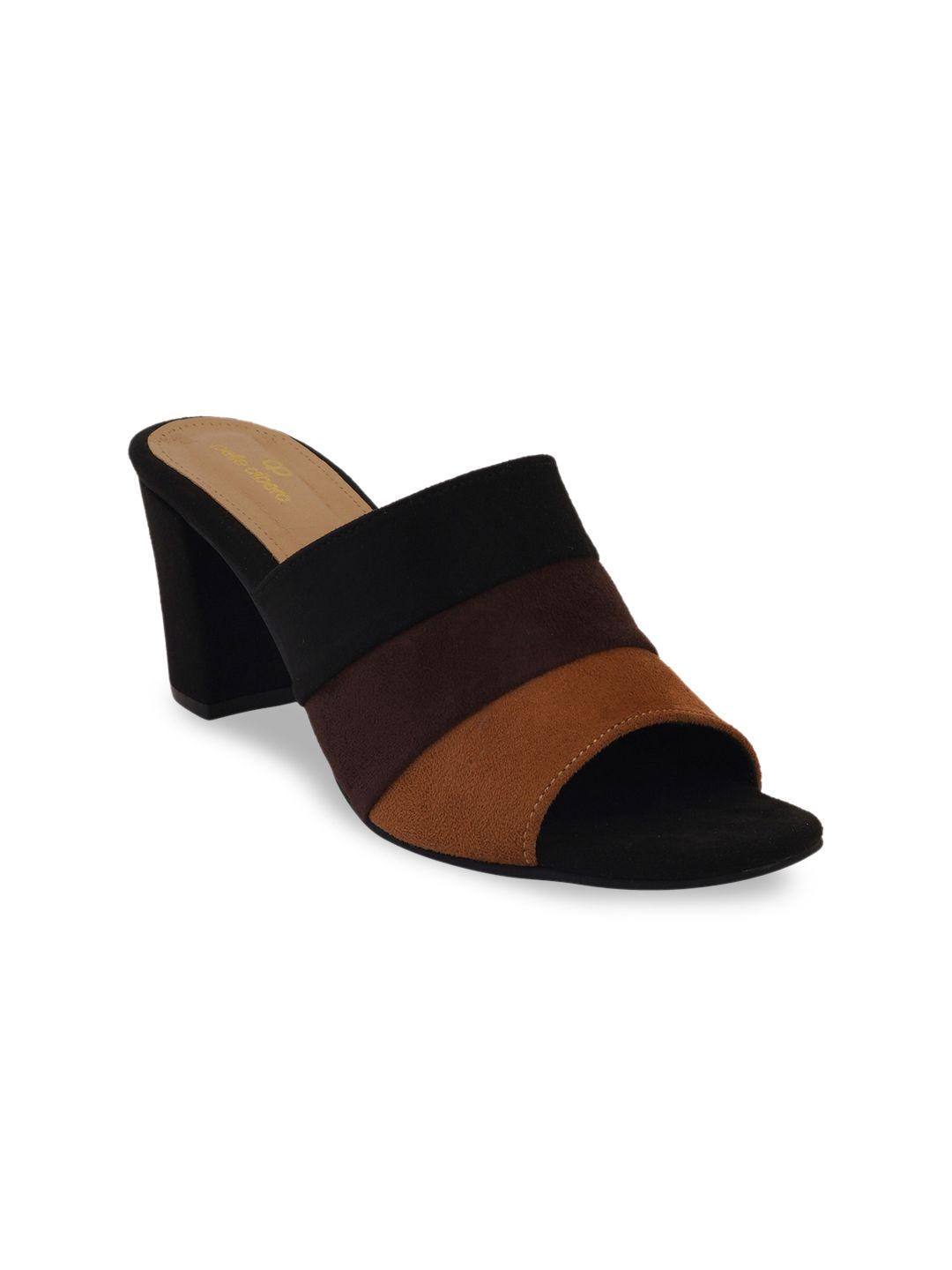 pelle albero women black & brown colourblocked heeled mules