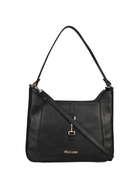 pelle luxur black solid medium tote handbag