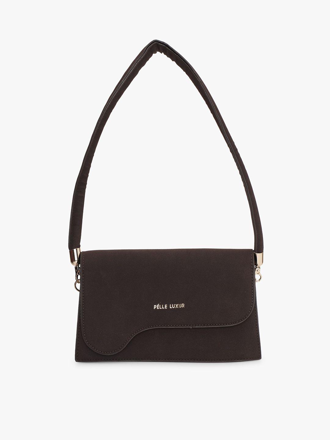 pelle luxur brown pu structured shoulder bag with bow detail