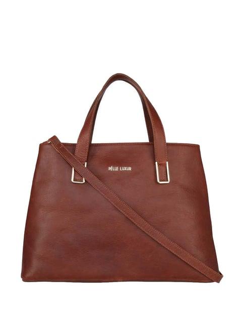 pelle luxur brown solid medium tote handbag