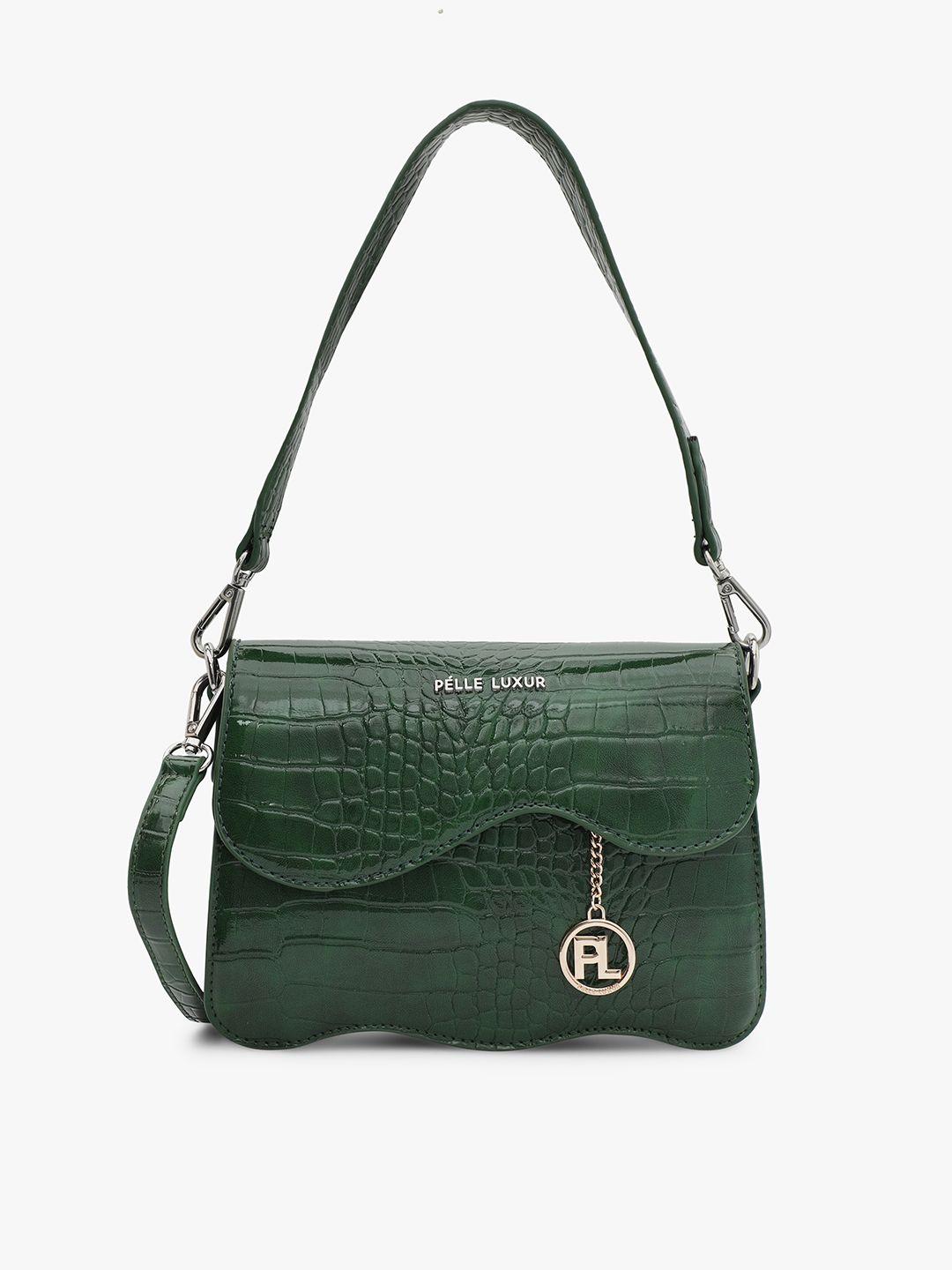 pelle luxur green animal textured pu structured satchel