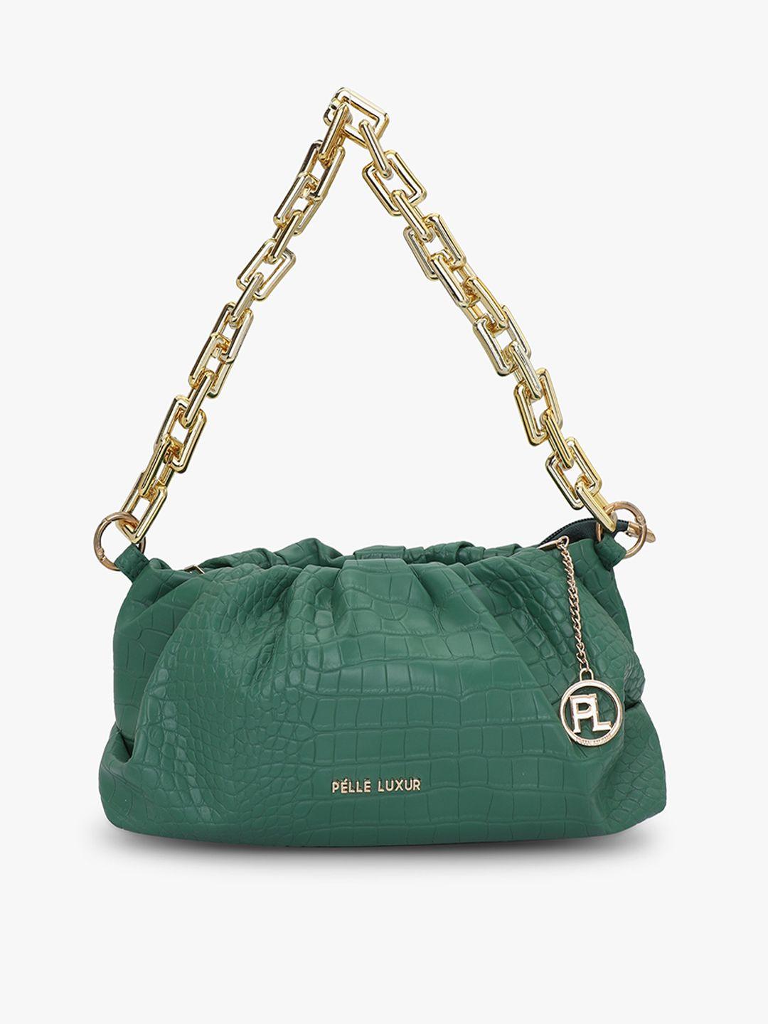 pelle luxur green pu oversized shopper hobo bag with quilted