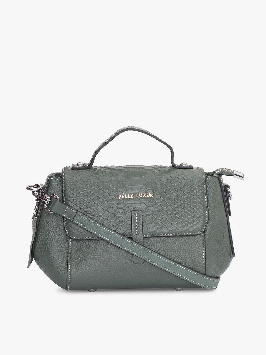 pelle luxur green textured pu structured satchel
