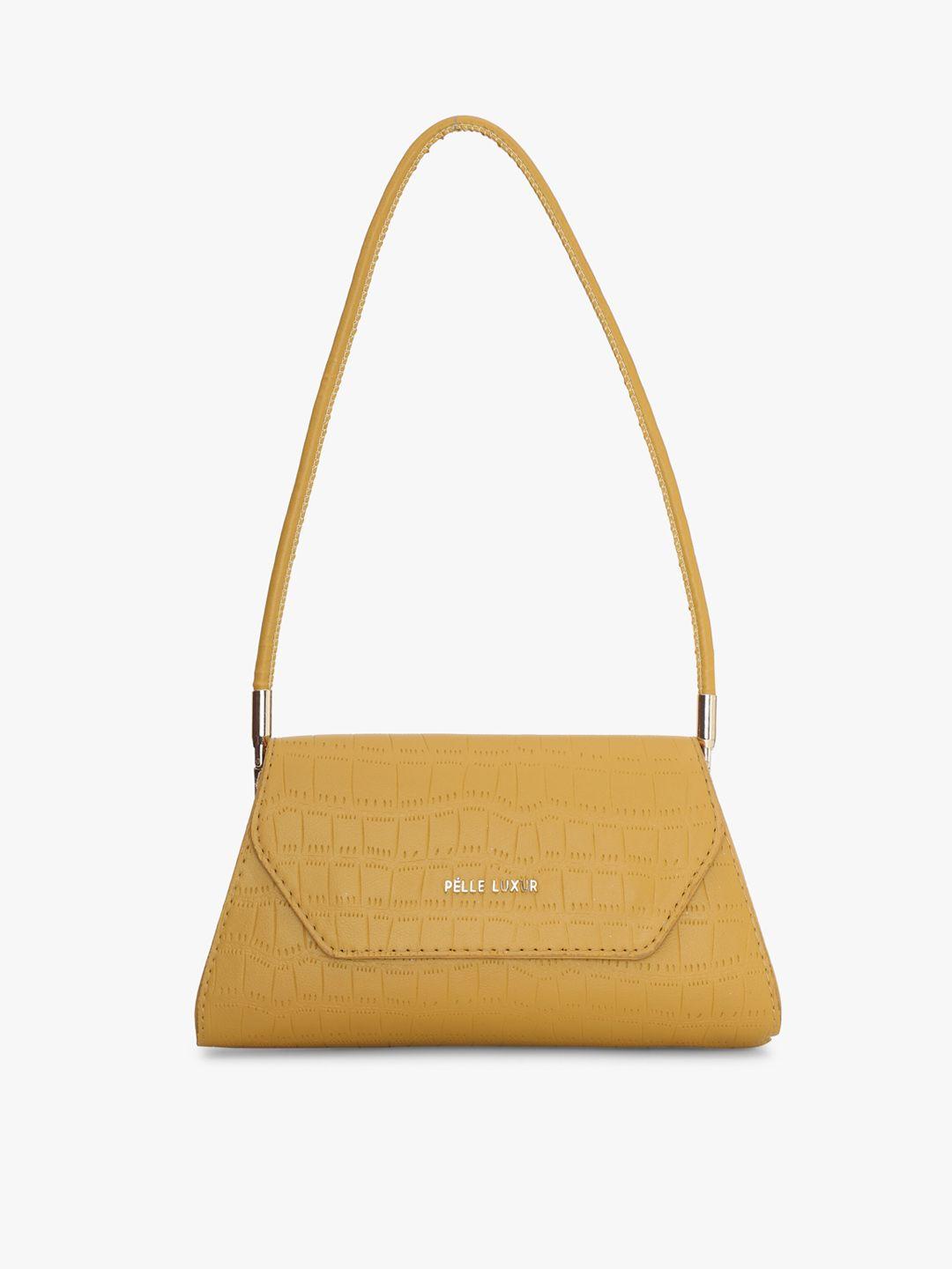 pelle luxur mustard pu structured shoulder bag with quilted