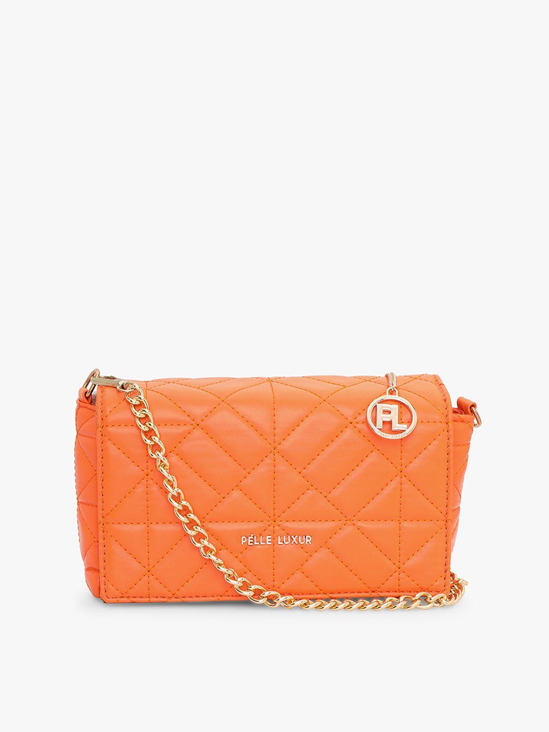 pelle luxur orange pu structured sling bag with quilted