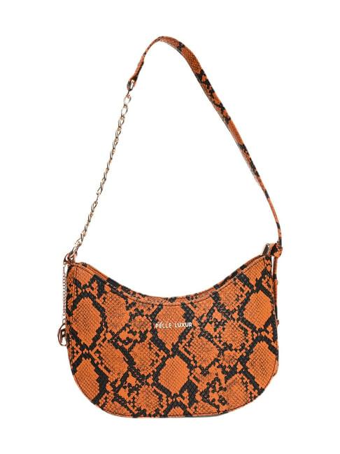 pelle luxur orange textured small ariana hobo shoulder bag