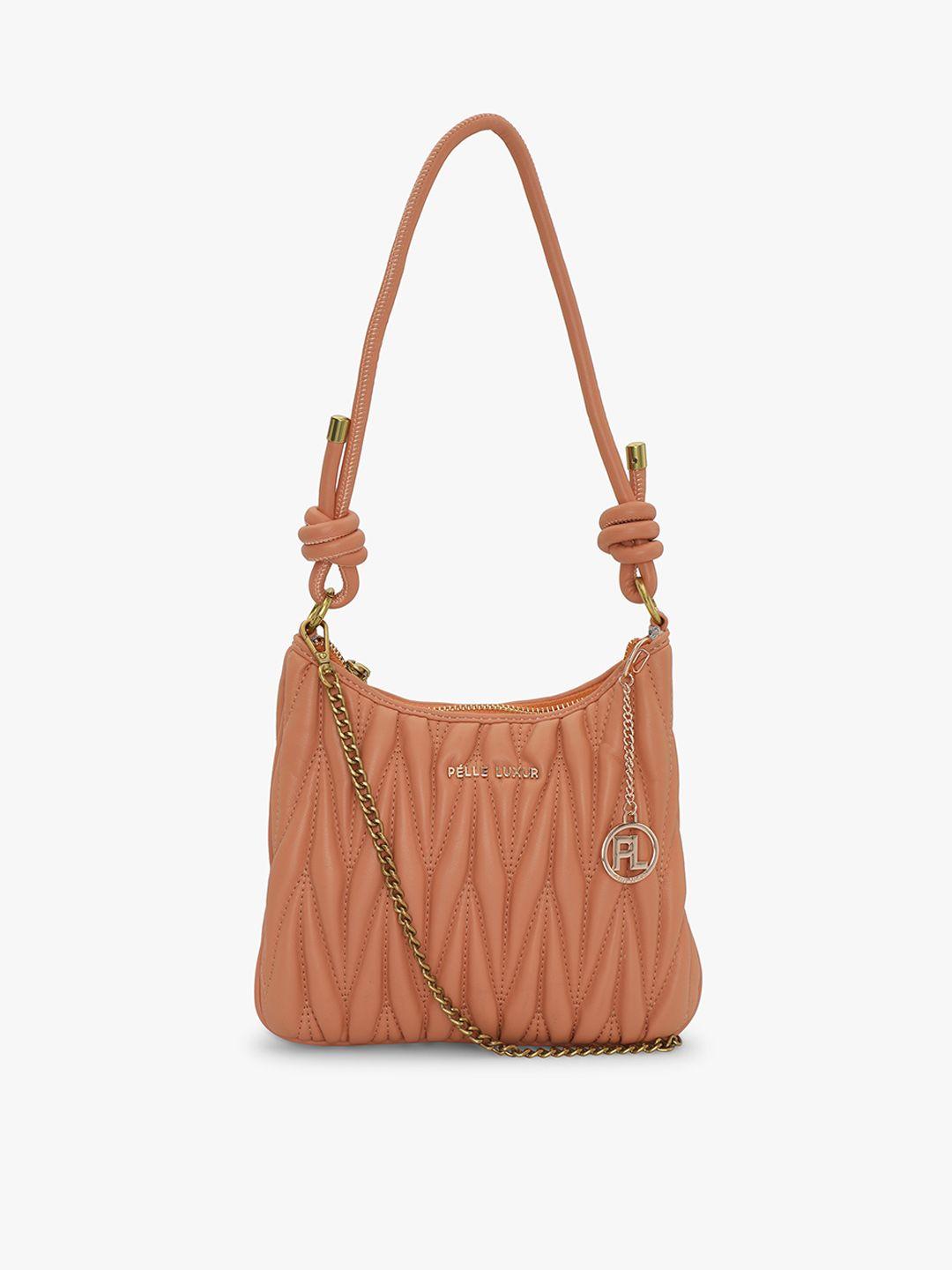 pelle luxur peach-coloured pu bucket sling bag with quilted