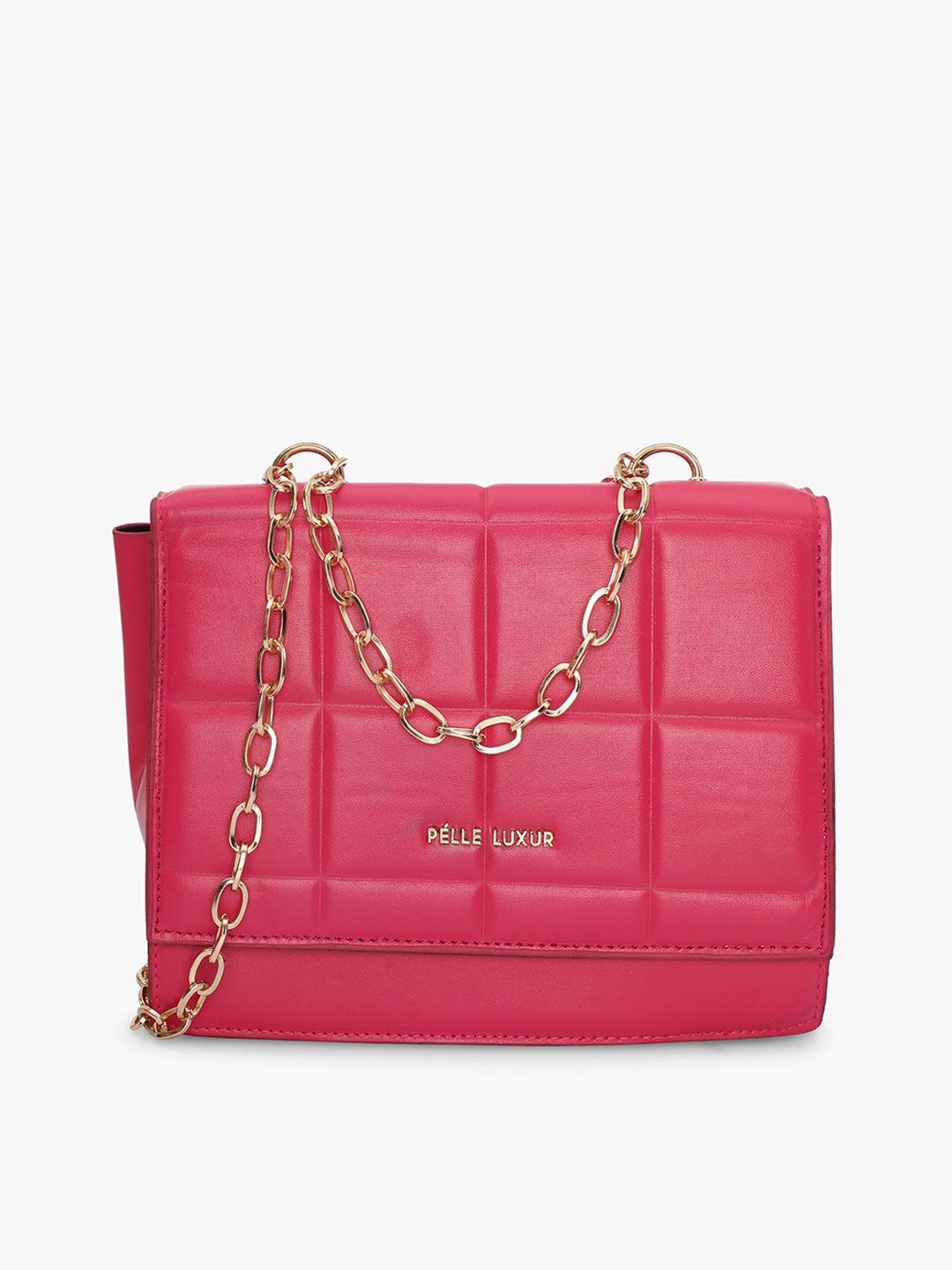 pelle luxur pink pu structured sling bag with quilted