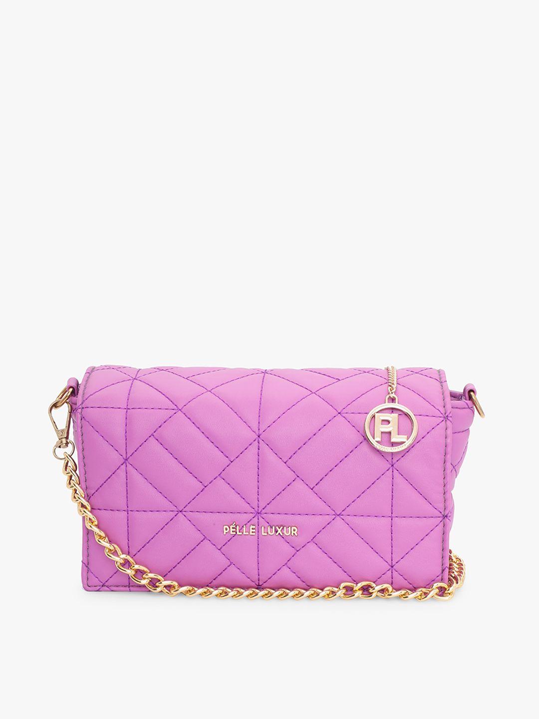 pelle luxur purple textured pu bowling sling bag with quilted