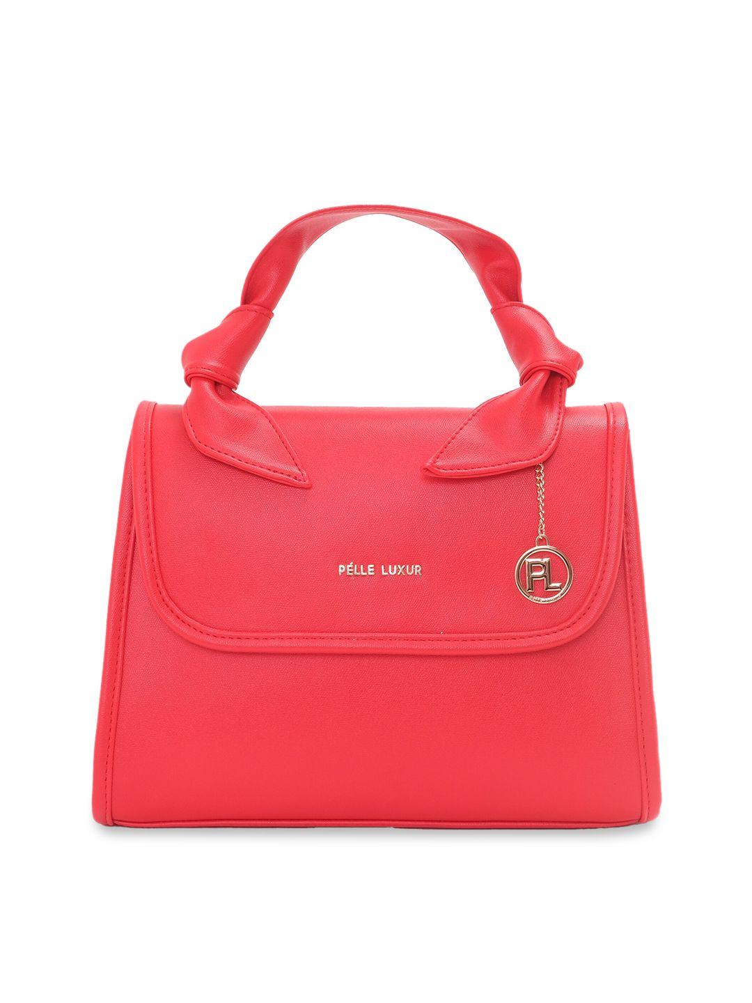 pelle luxur red leather structured handheld bag