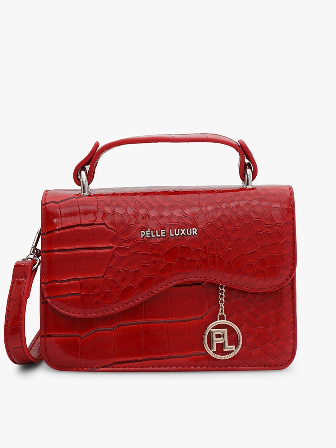 pelle luxur red textured pu structured satchel