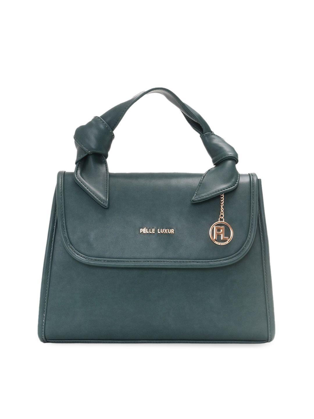 pelle luxur sea green leather structured handheld bag