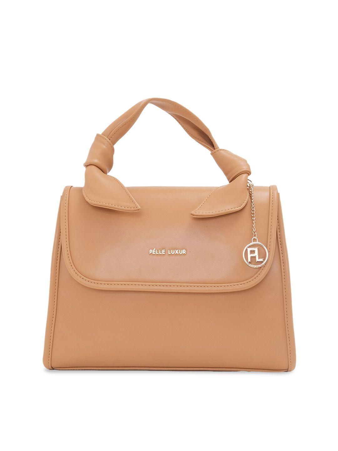 pelle luxur tan leather structured handheld bag