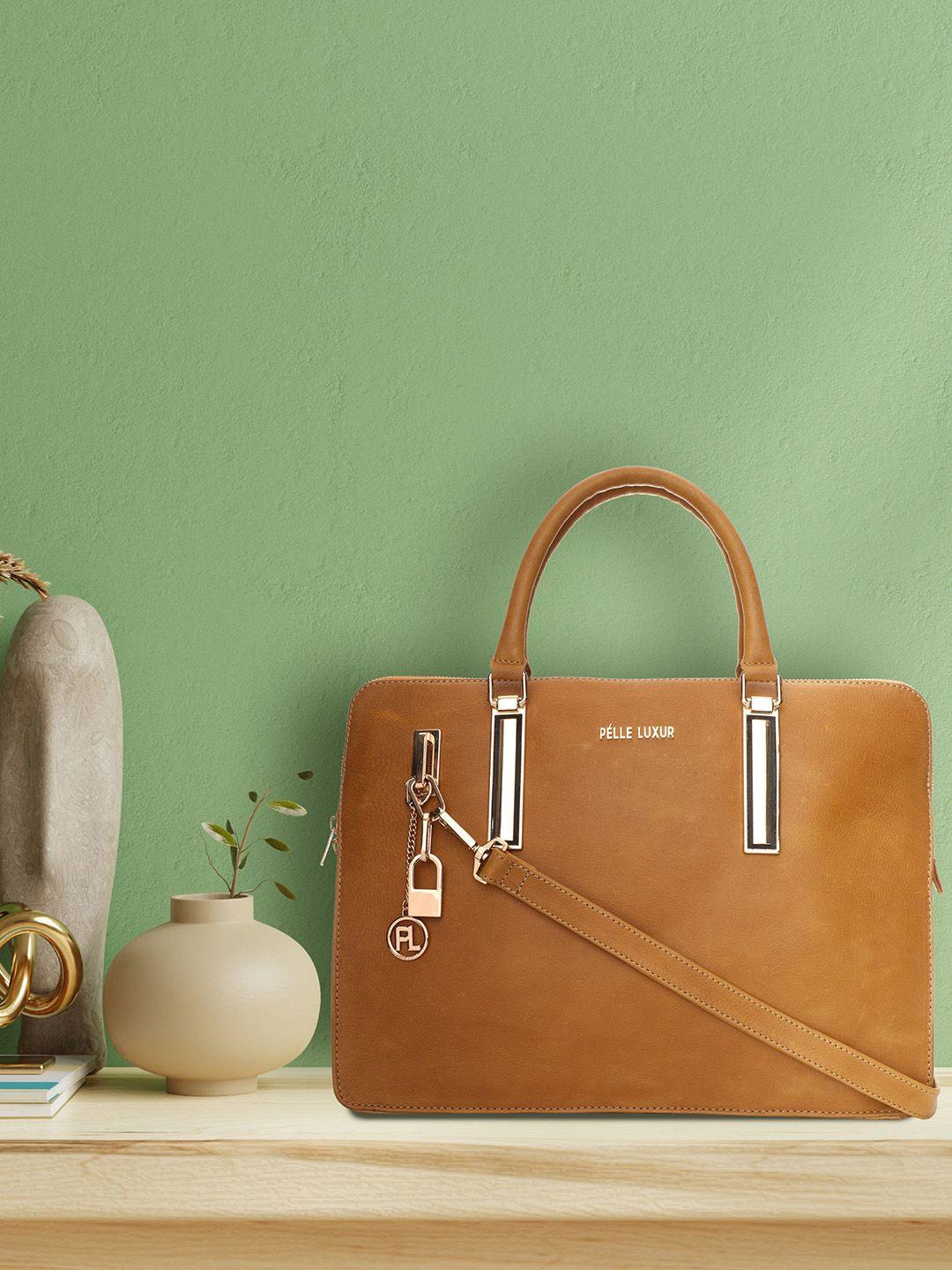 pelle luxur women tan leather oversized structured handheld bag