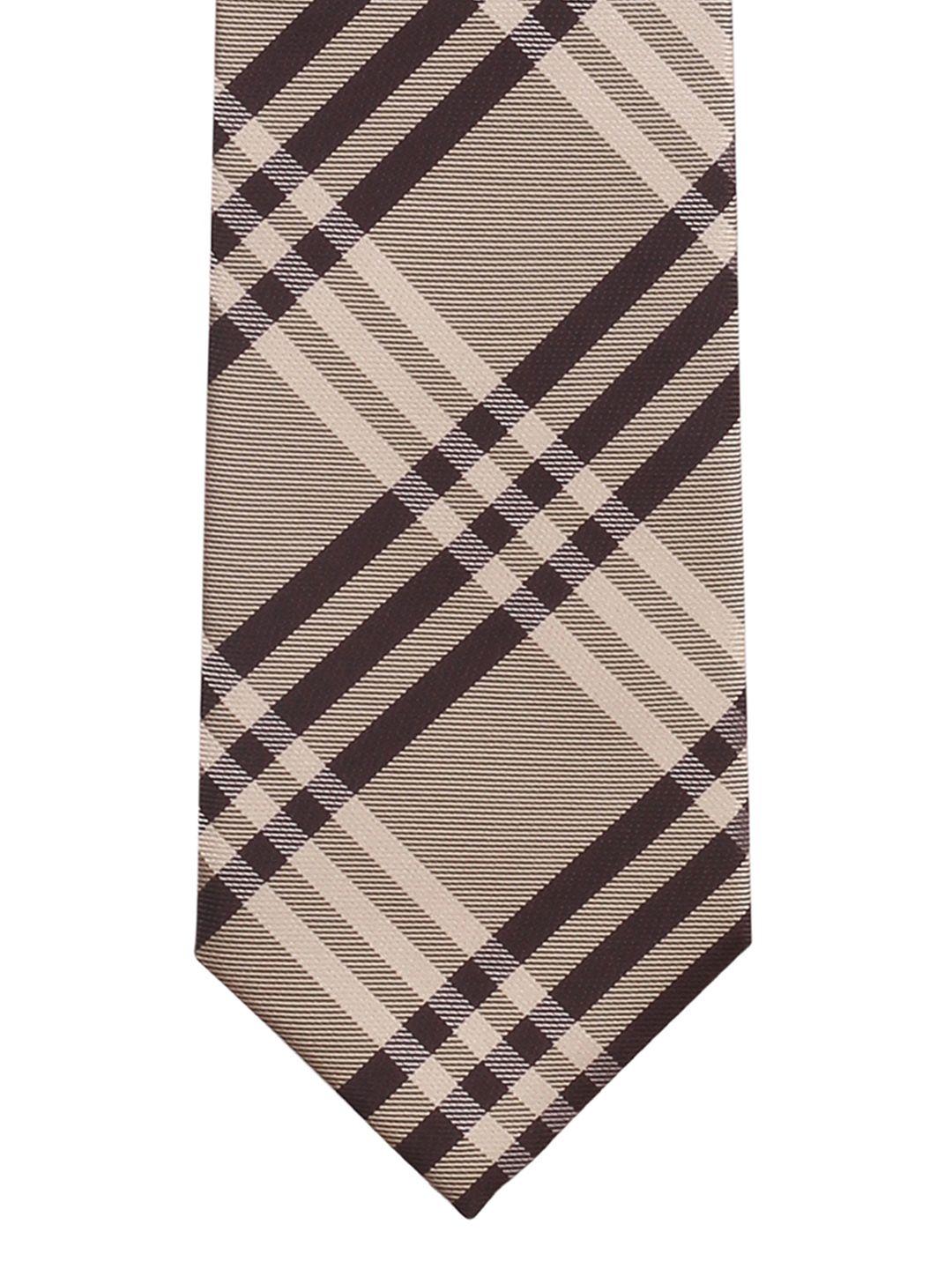 peluche beige & brown checked broad tie