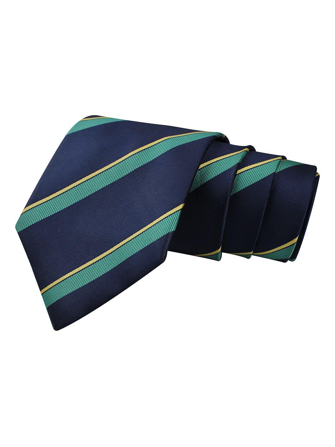 peluche men navy blue & yellow striped broad tie