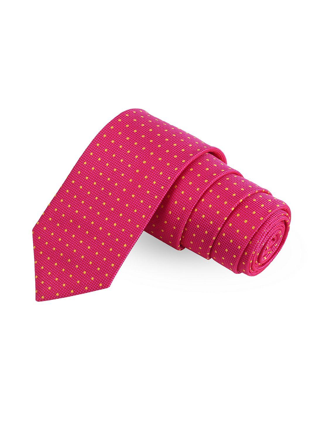 peluche men pink woven design broad tie gift set