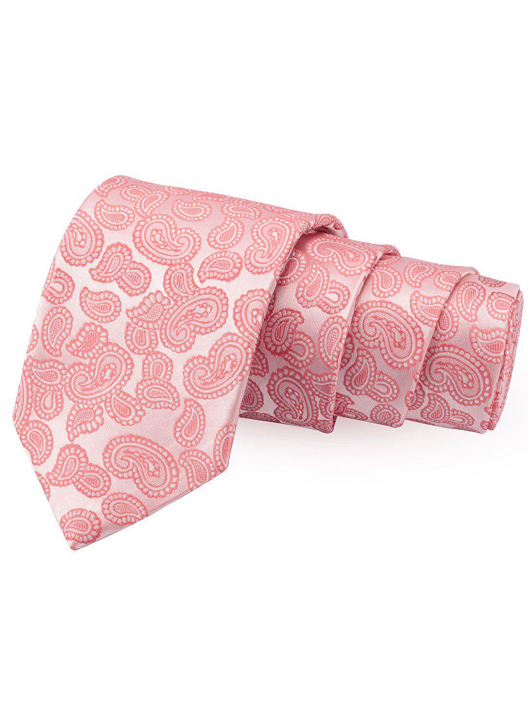 peluche men silver-toned & pink woven design broad tie