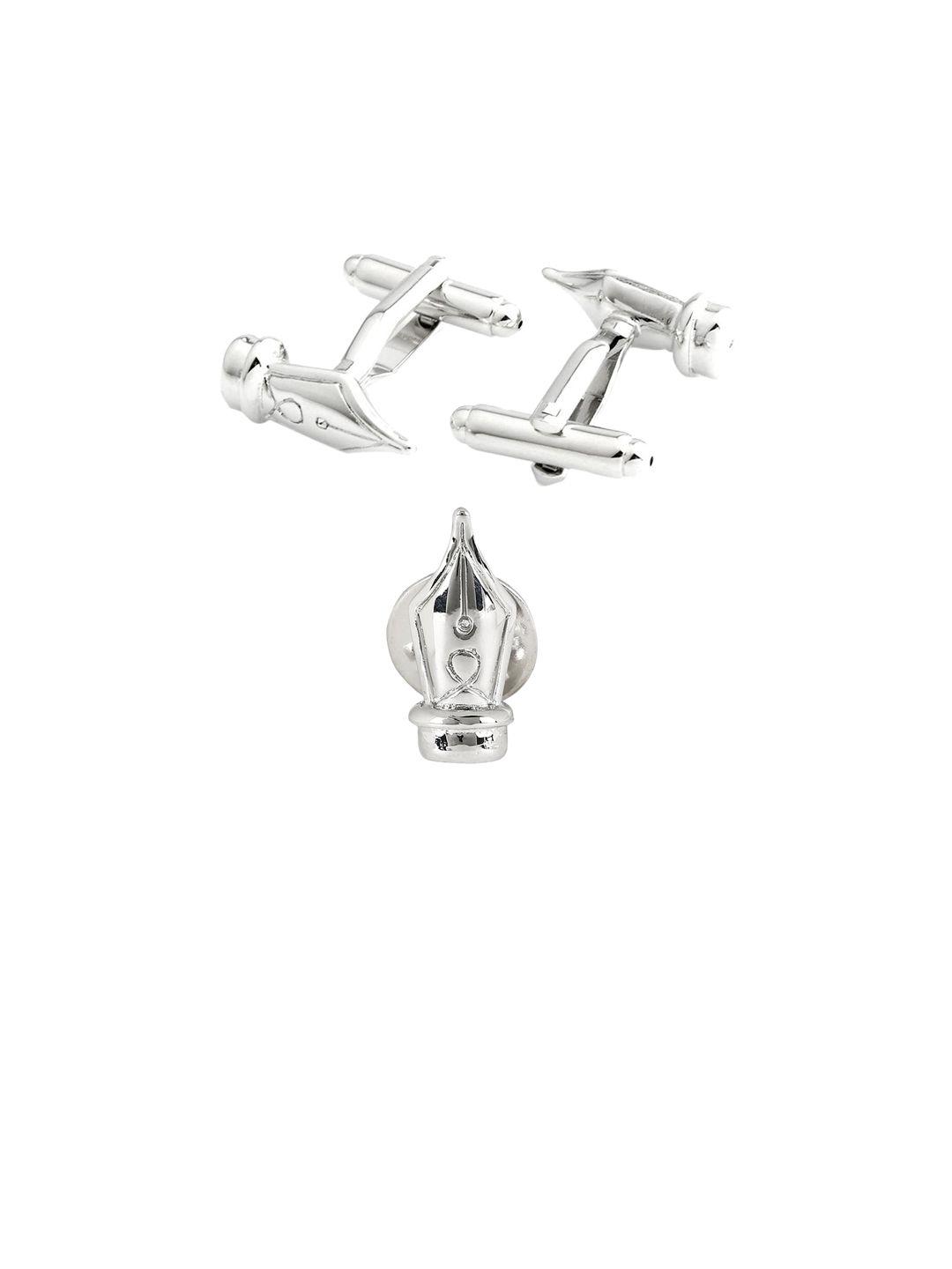 peluche silver-toned the writer's choice cufflink & lapel pin gift set