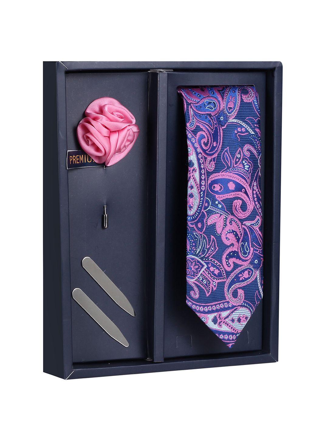 peluche the fleece design blue & pink printed broad tie gift box