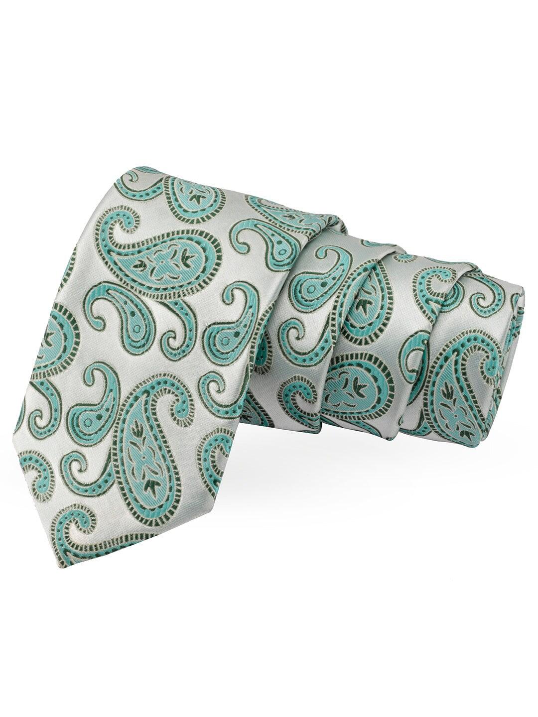 peluche unisex silver-toned & green woven design ascot tie