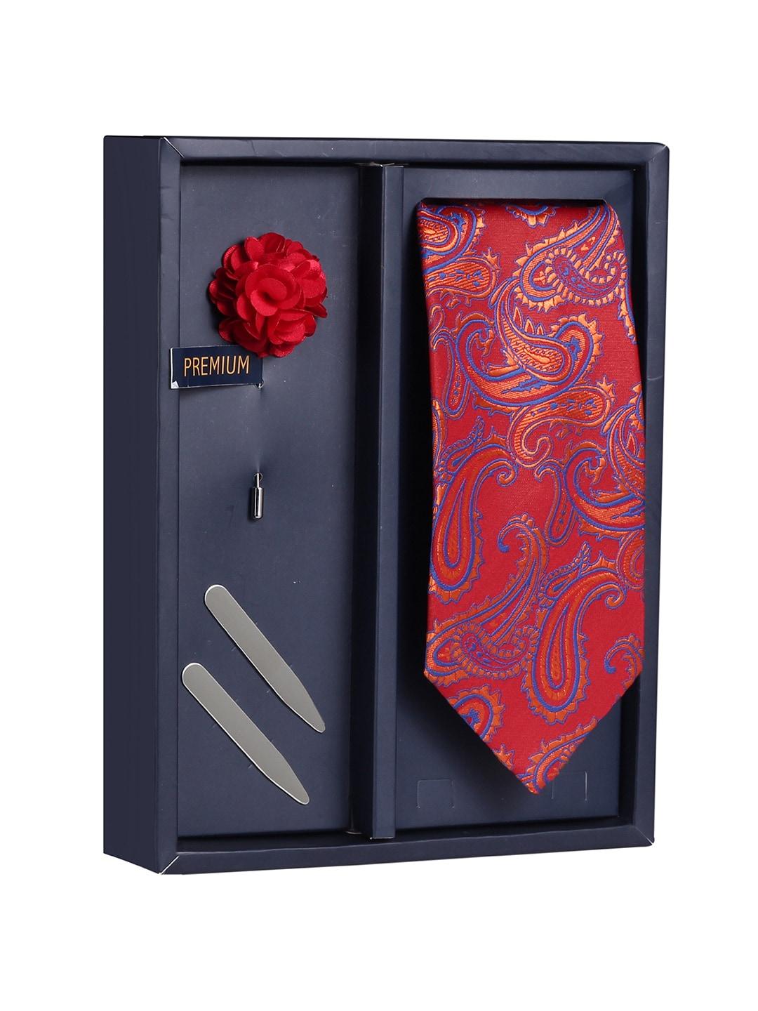 peluche  the graceful slick maroon & blue woven design broad tie gift box