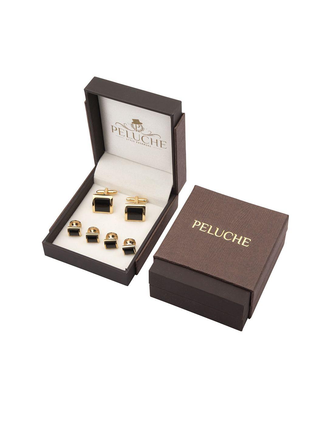 peluche black & gold-toned crystal studded cufflink and shirt stud gift set