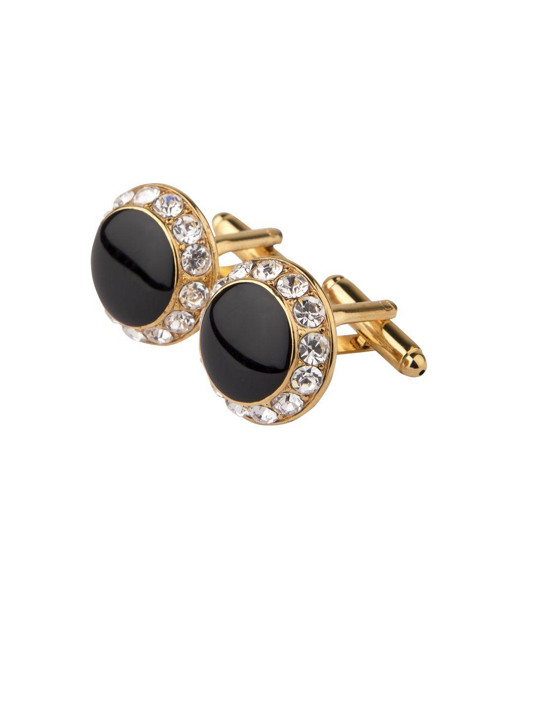 peluche black & gold-toned rhodium-plated embellished round cufflinks