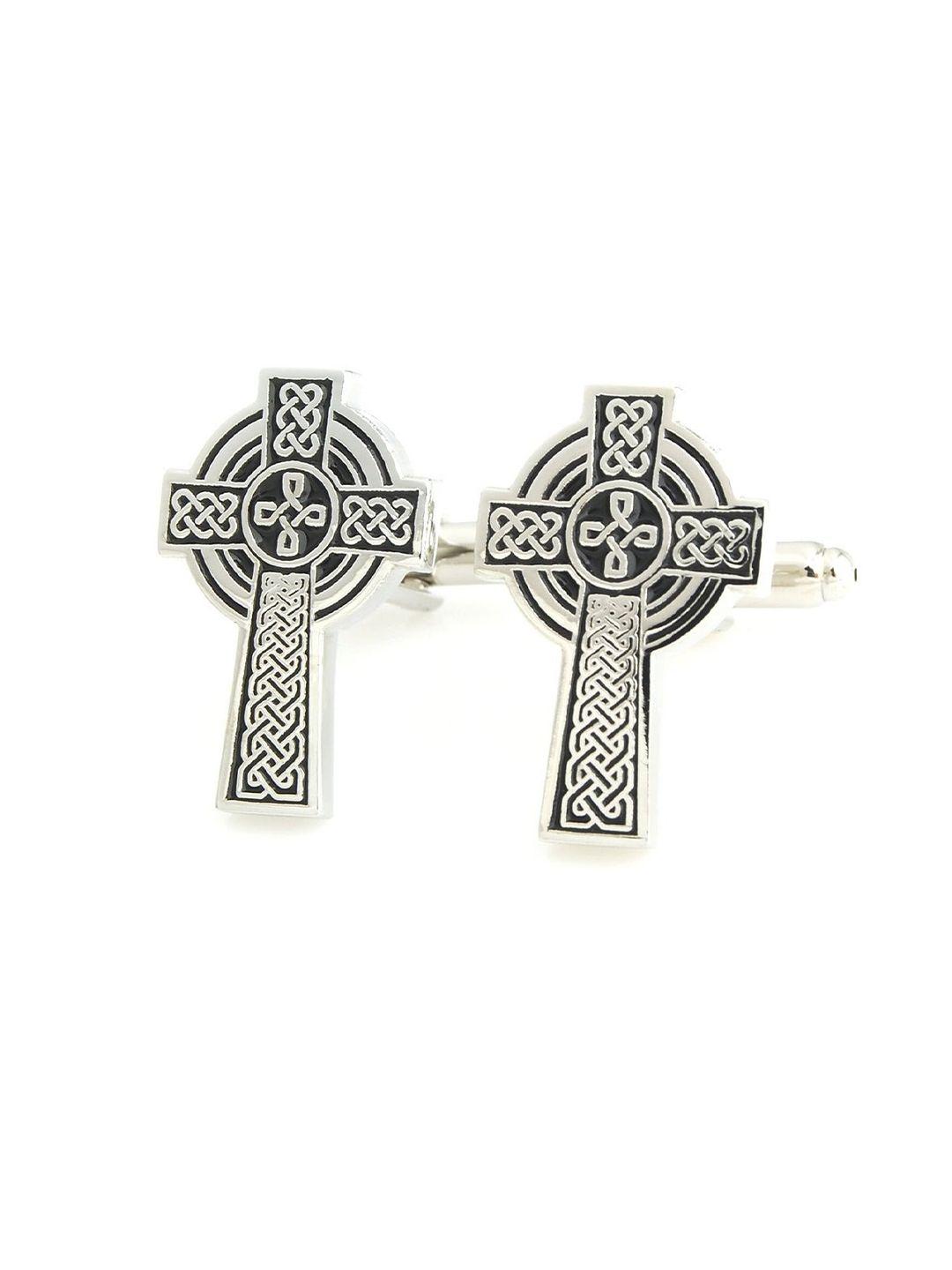 peluche black & silver-toned the celtic cross symbol cufflink