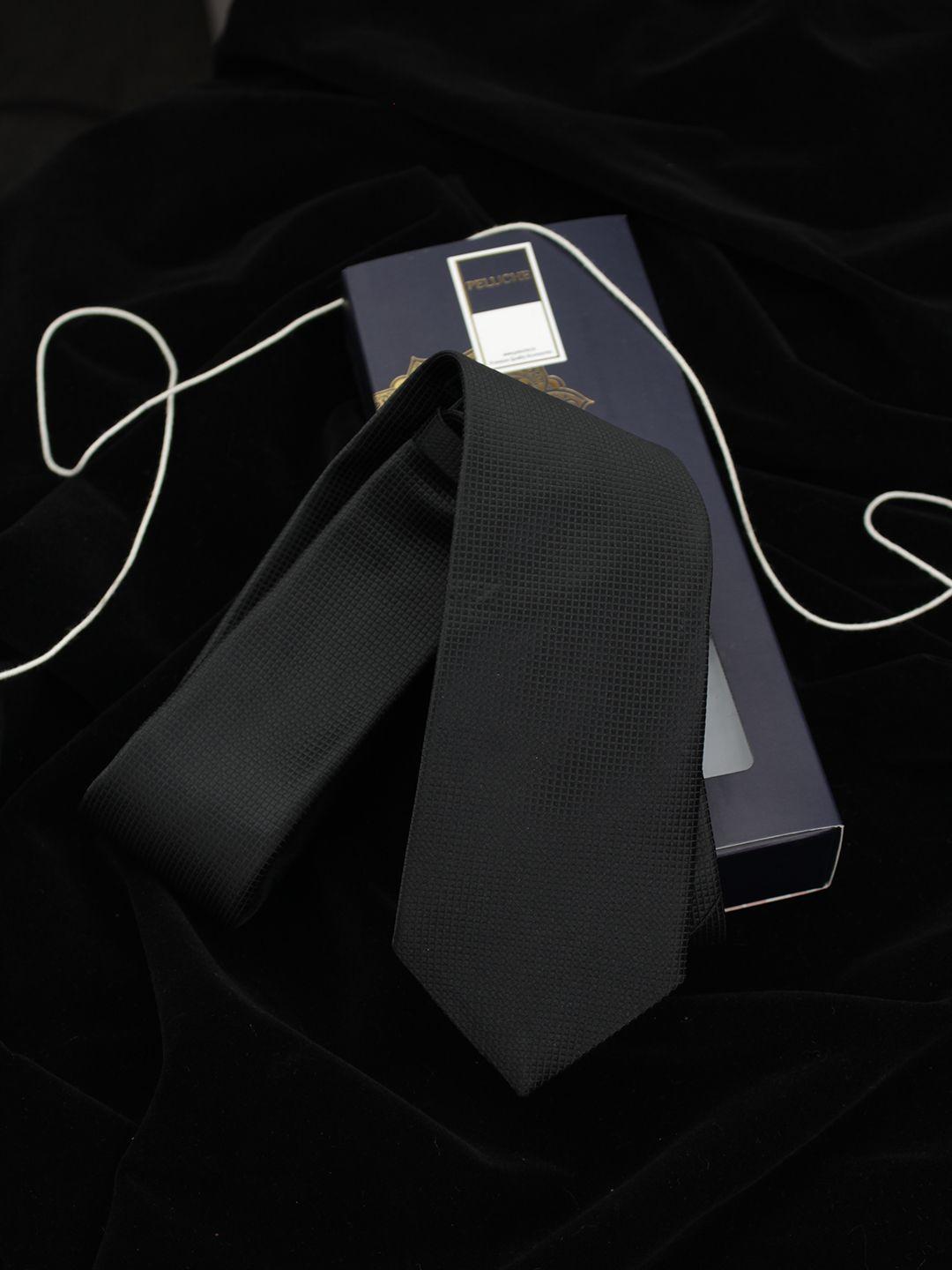 peluche black solid skinny tie