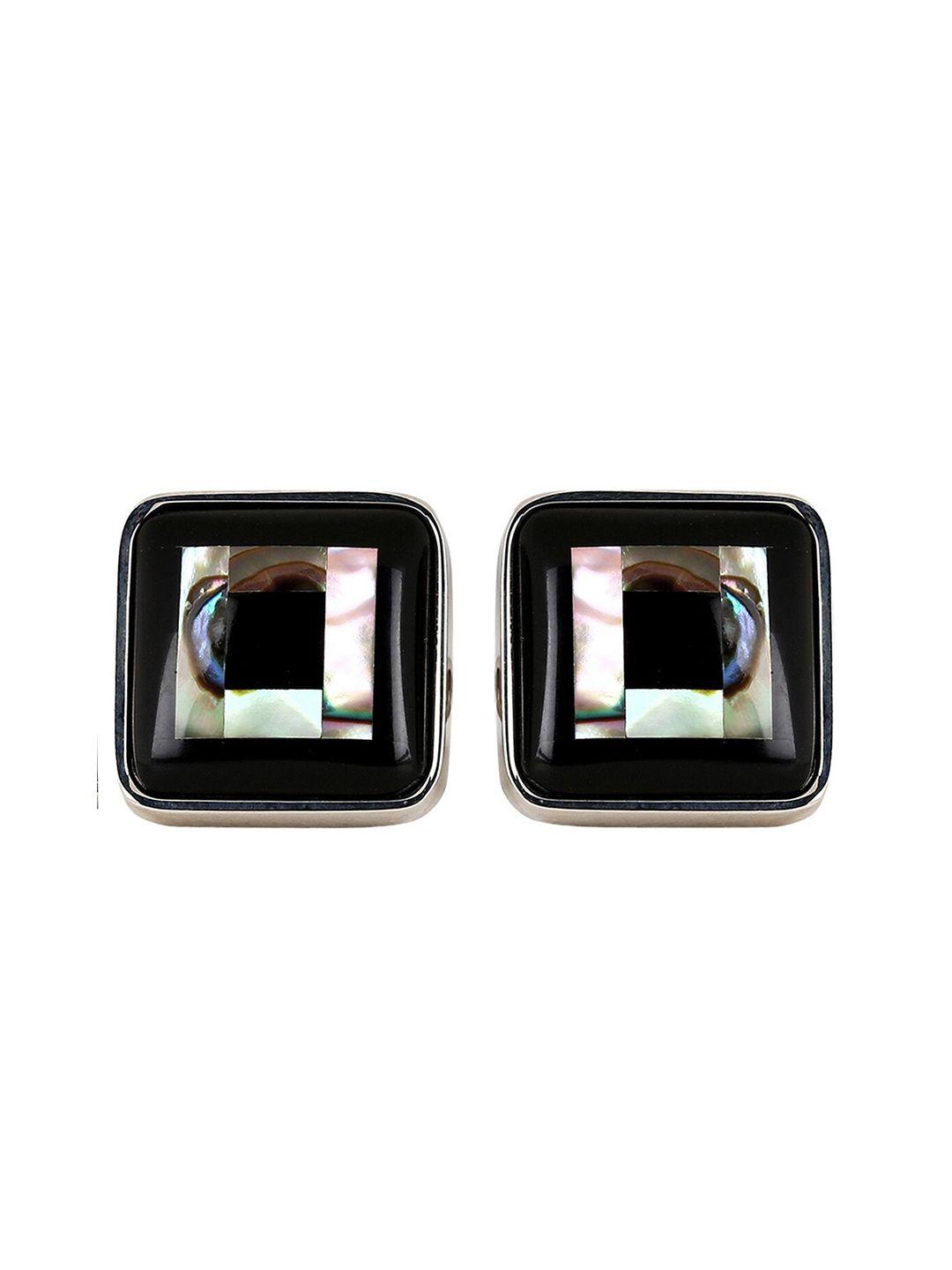 peluche brown & gold-toned natural abalone shell stone and onyx stone cufflink