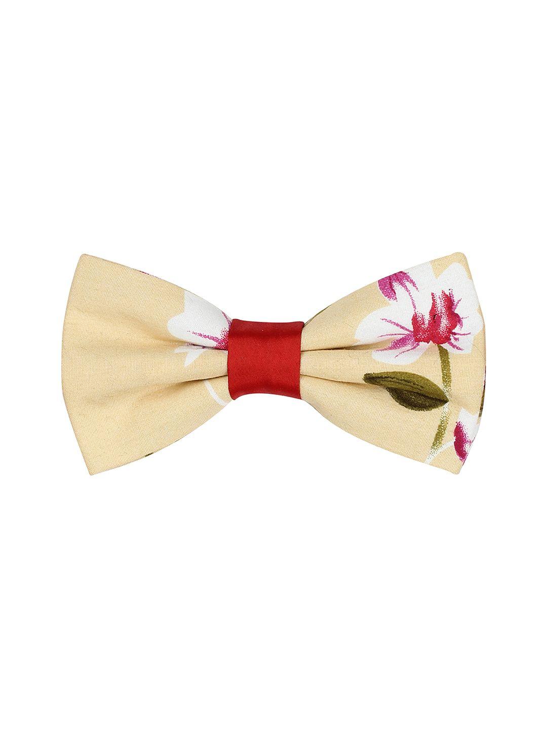peluche men beige printed cotton bow tie
