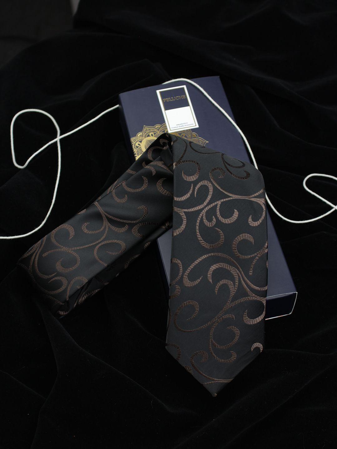 peluche men black & brown woven design broad tie