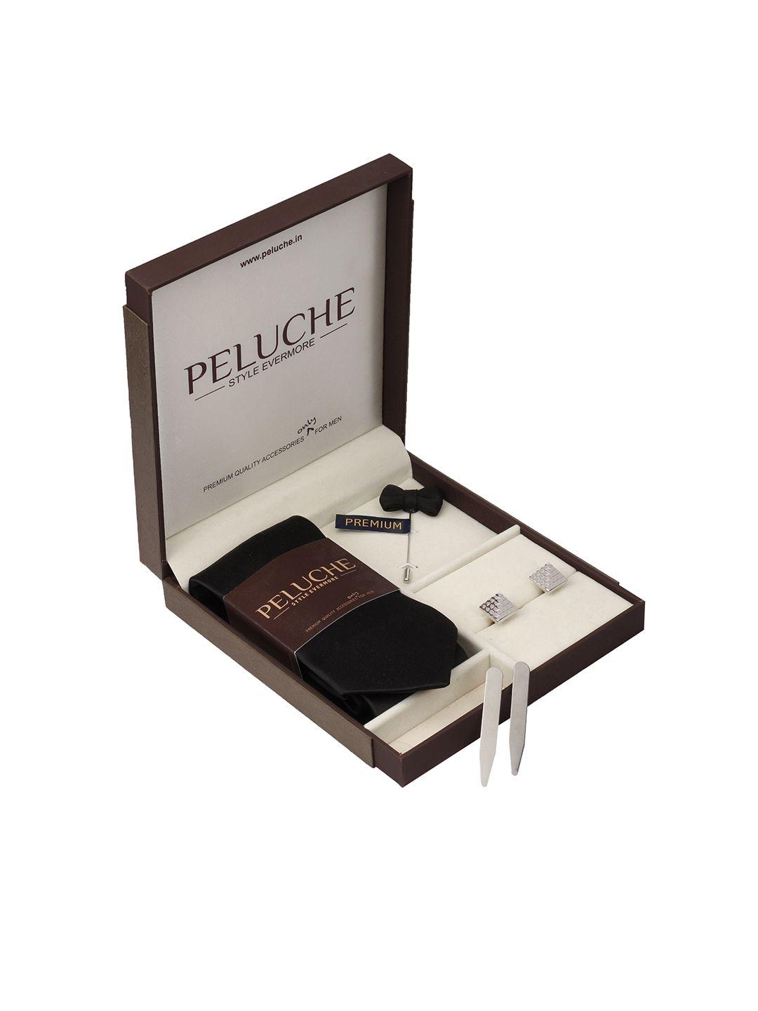 peluche men black & silver-toned accessory gift set