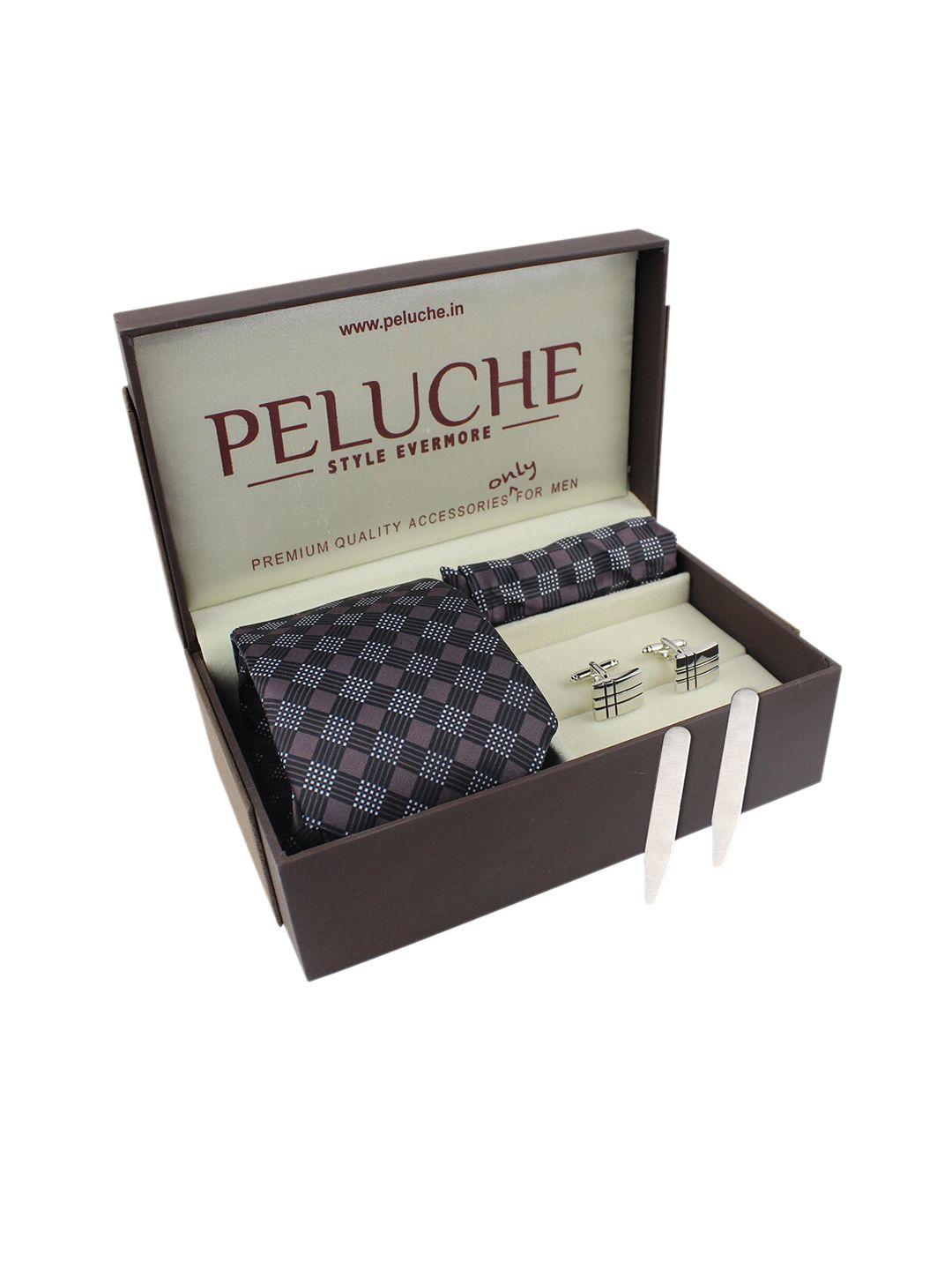 peluche men black & silver-toned pure cotton accessory gift set