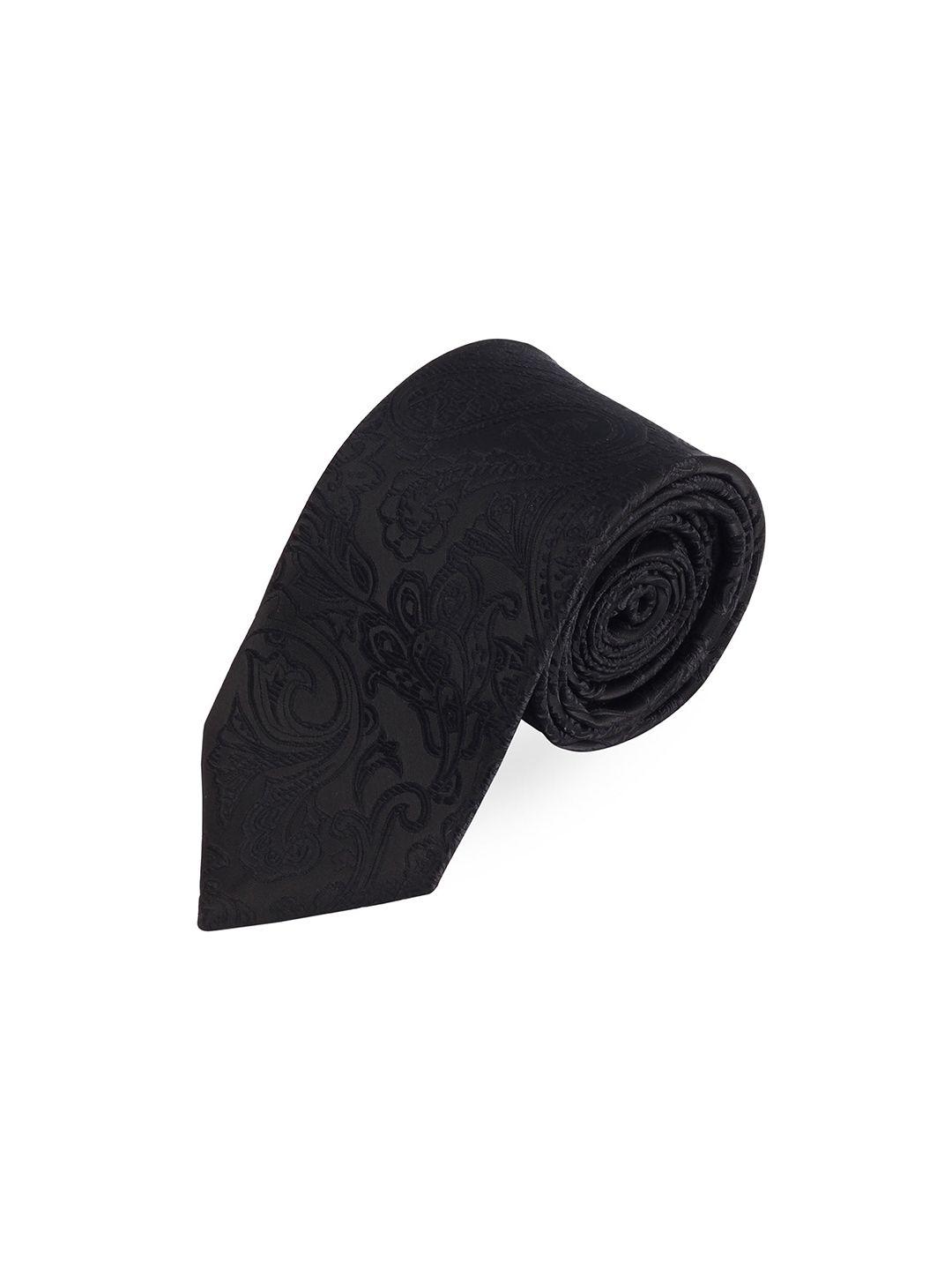 peluche men black woven design broad tie