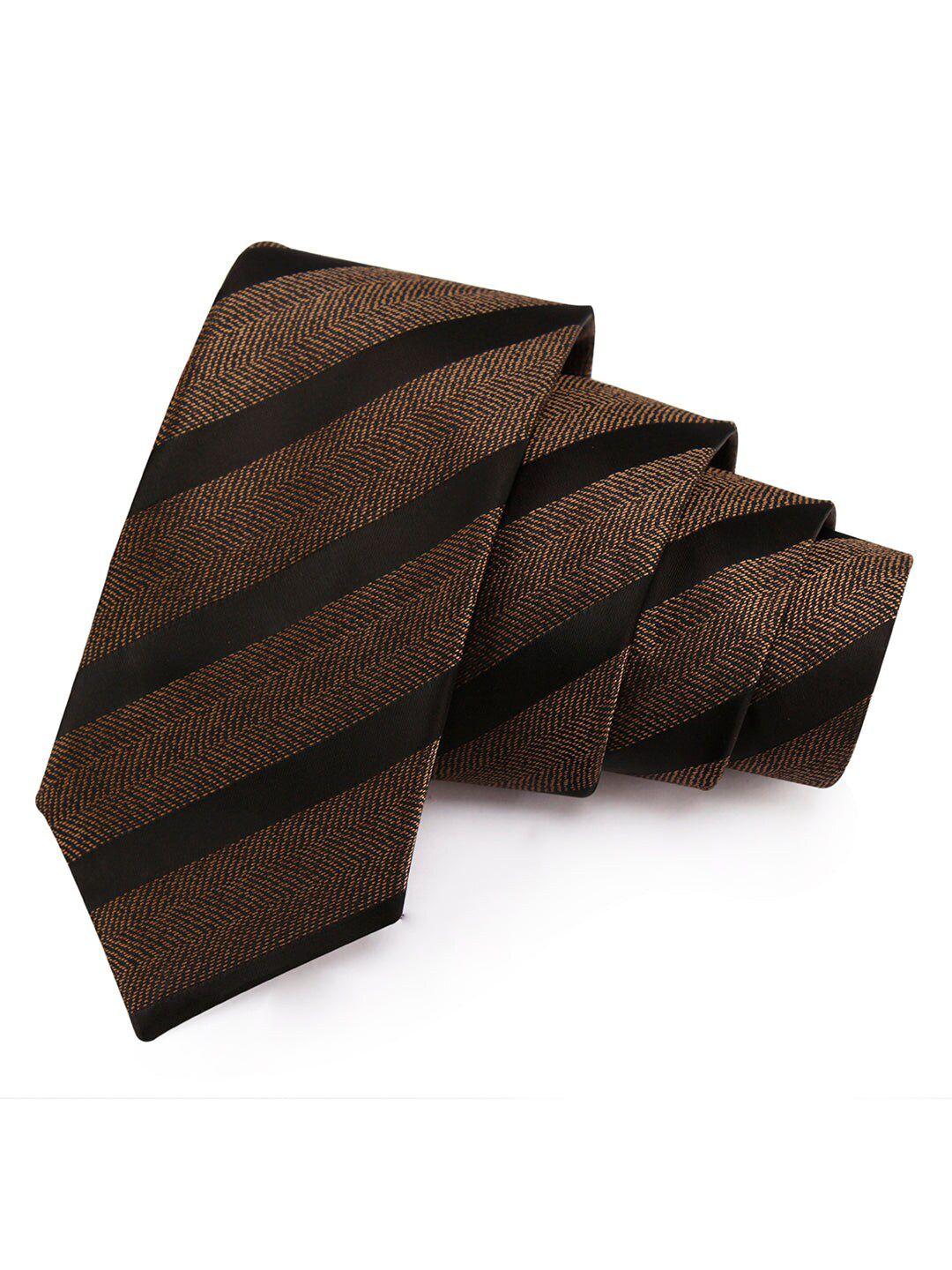 peluche men brown & black striped broad tie