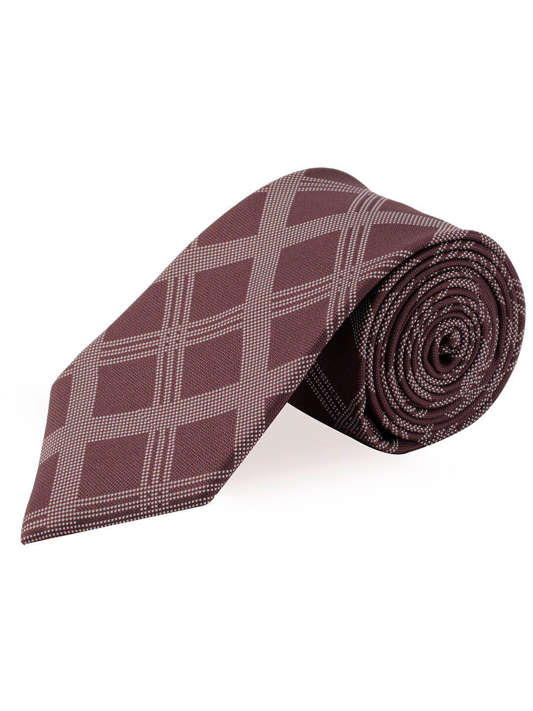 peluche men brown & white checked broad tie