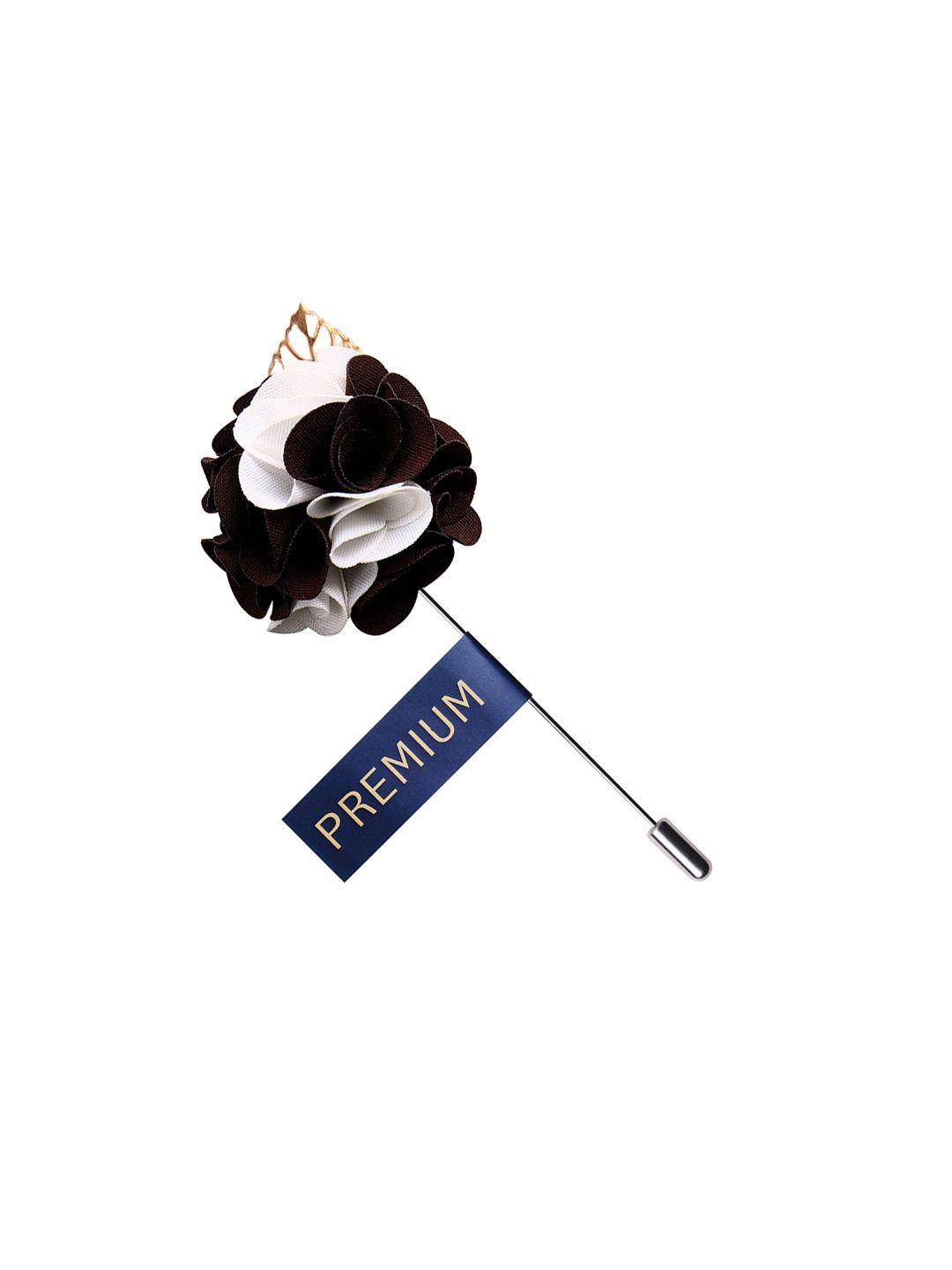 peluche men brown & white flower-shaped exotic delight brooch lapel pin