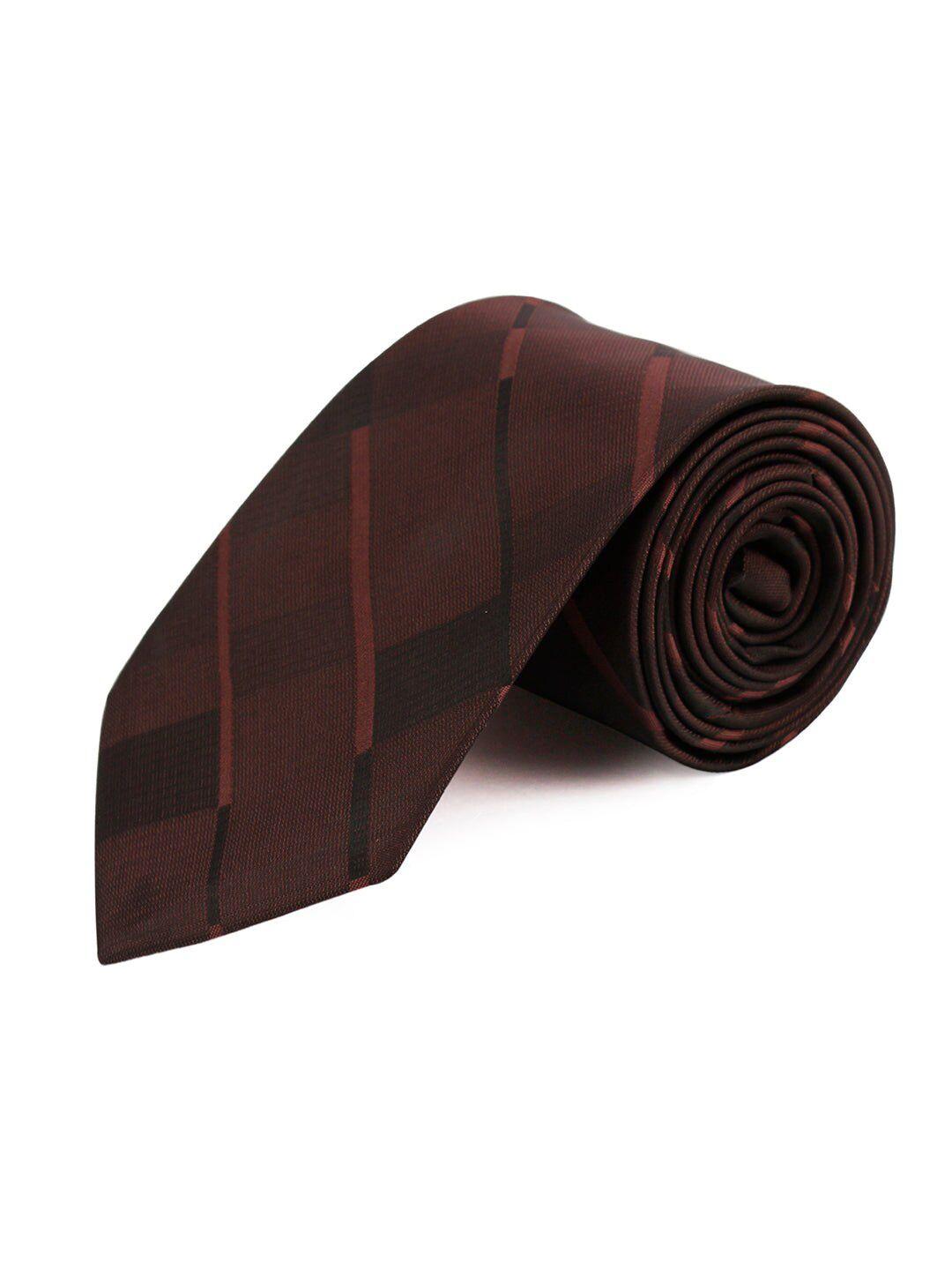 peluche men brown woven design broad tie