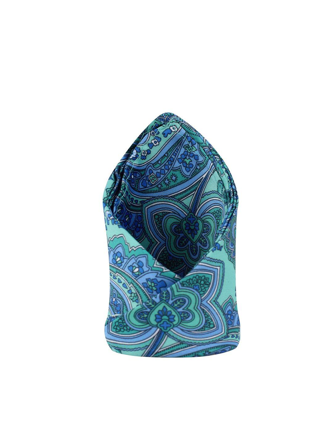 peluche men green & blue printed pocket square