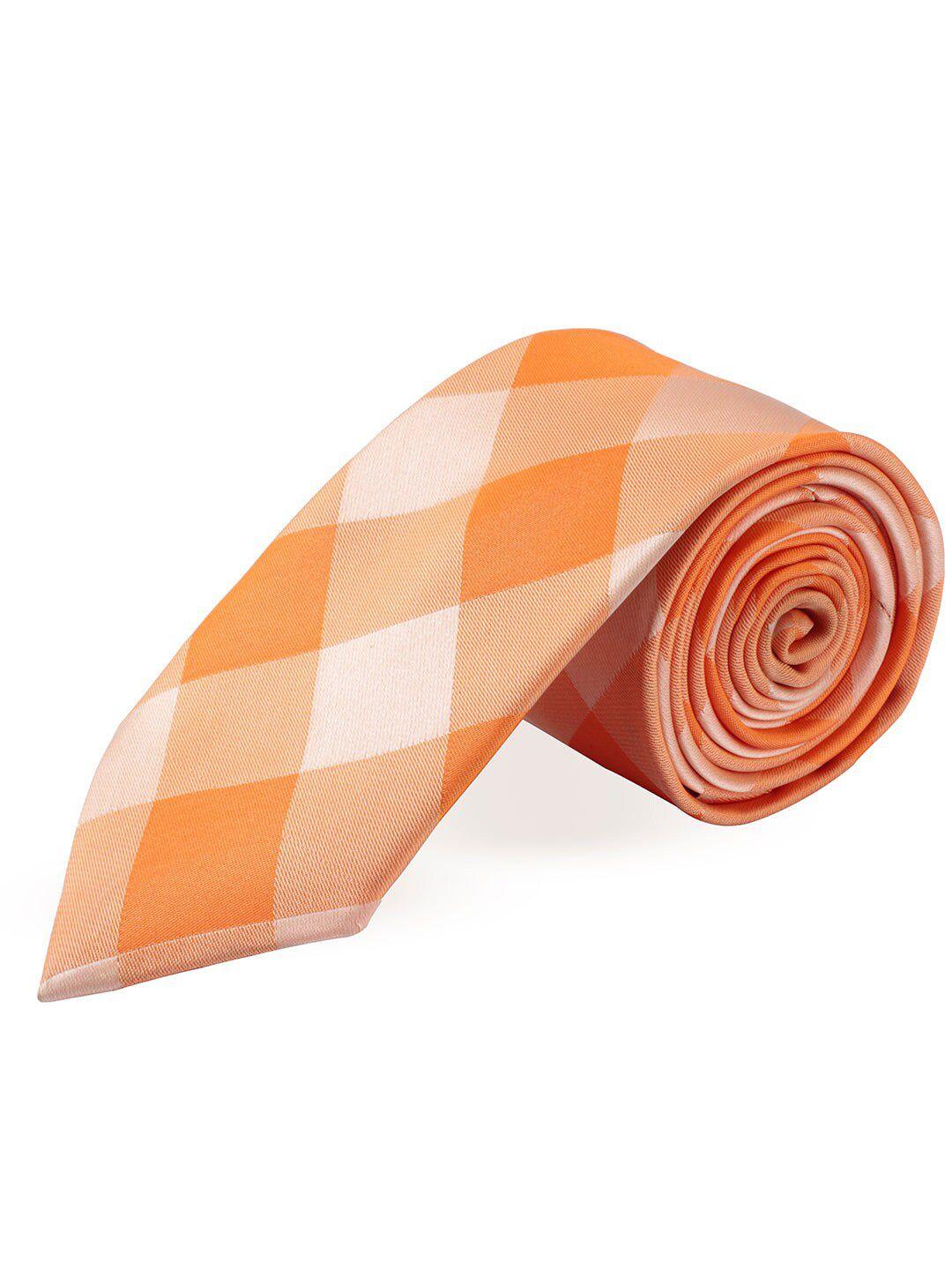 peluche men orange & white checked broad tie
