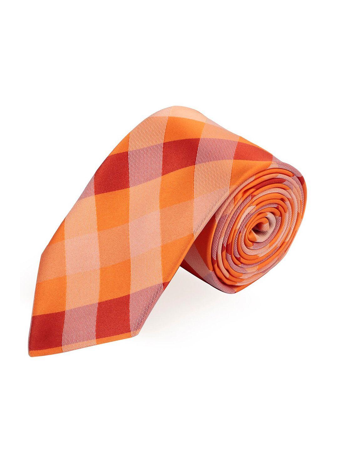 peluche men orange checked broad tie