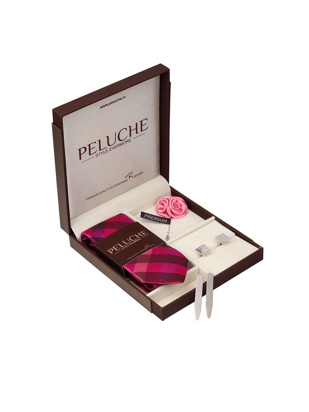 peluche men pink & silver-toned checked accessory gift set