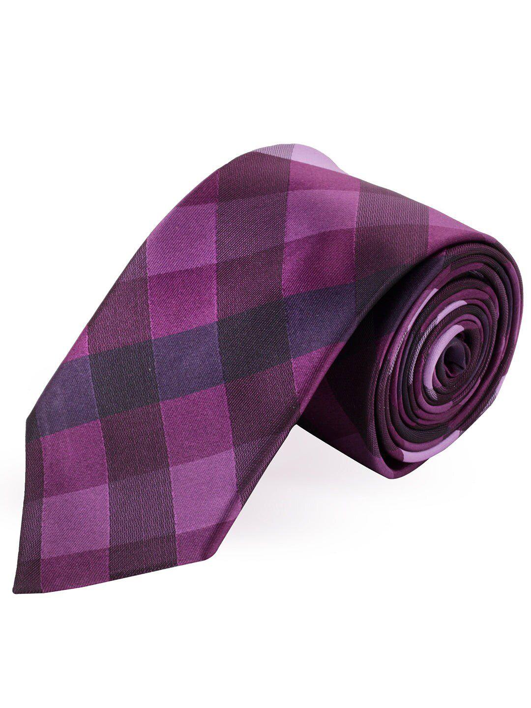 peluche men purple & black checked broad tie