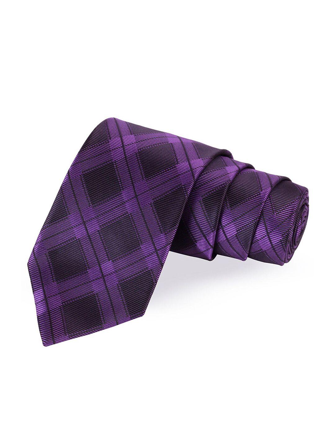 peluche men purple & black checked broad tie