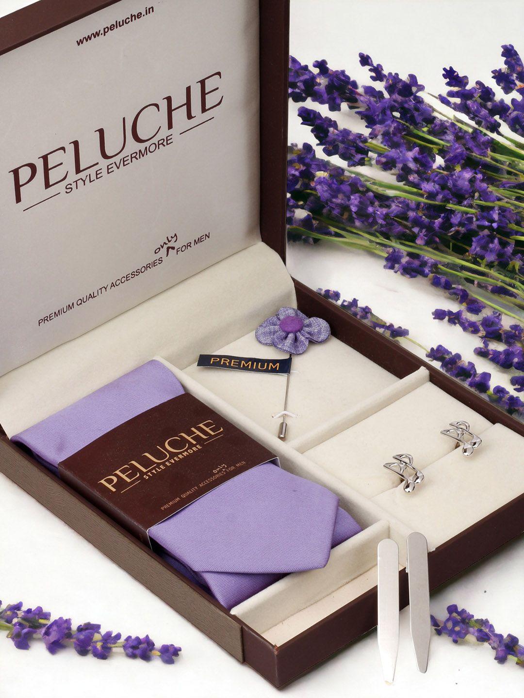 peluche men purple & silver-toned accessory gift set