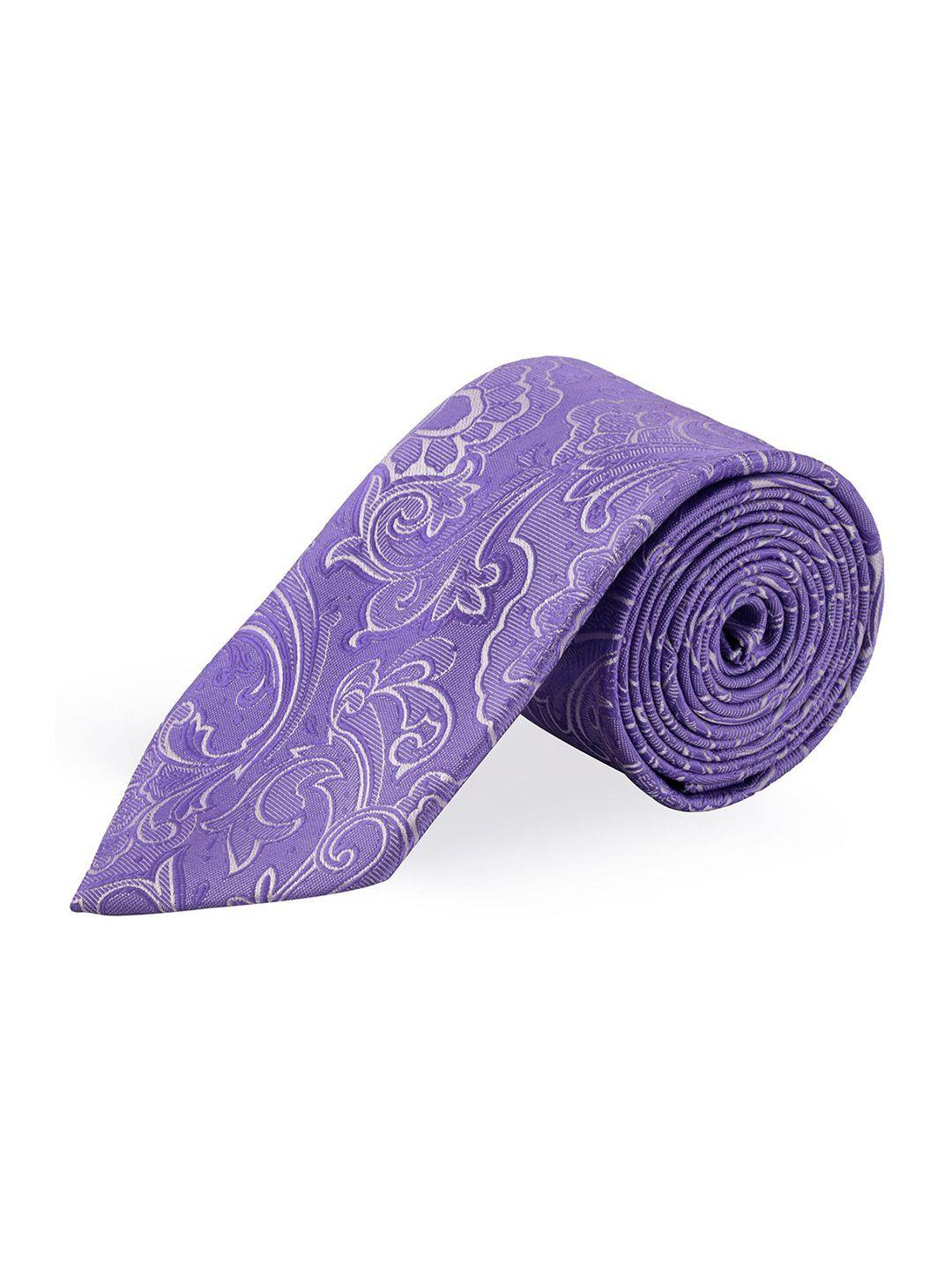peluche men purple & white woven design broad tie
